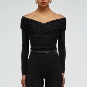 Self-Portrait Black Off the Shoulder Long Sleeve Wrap Top 6